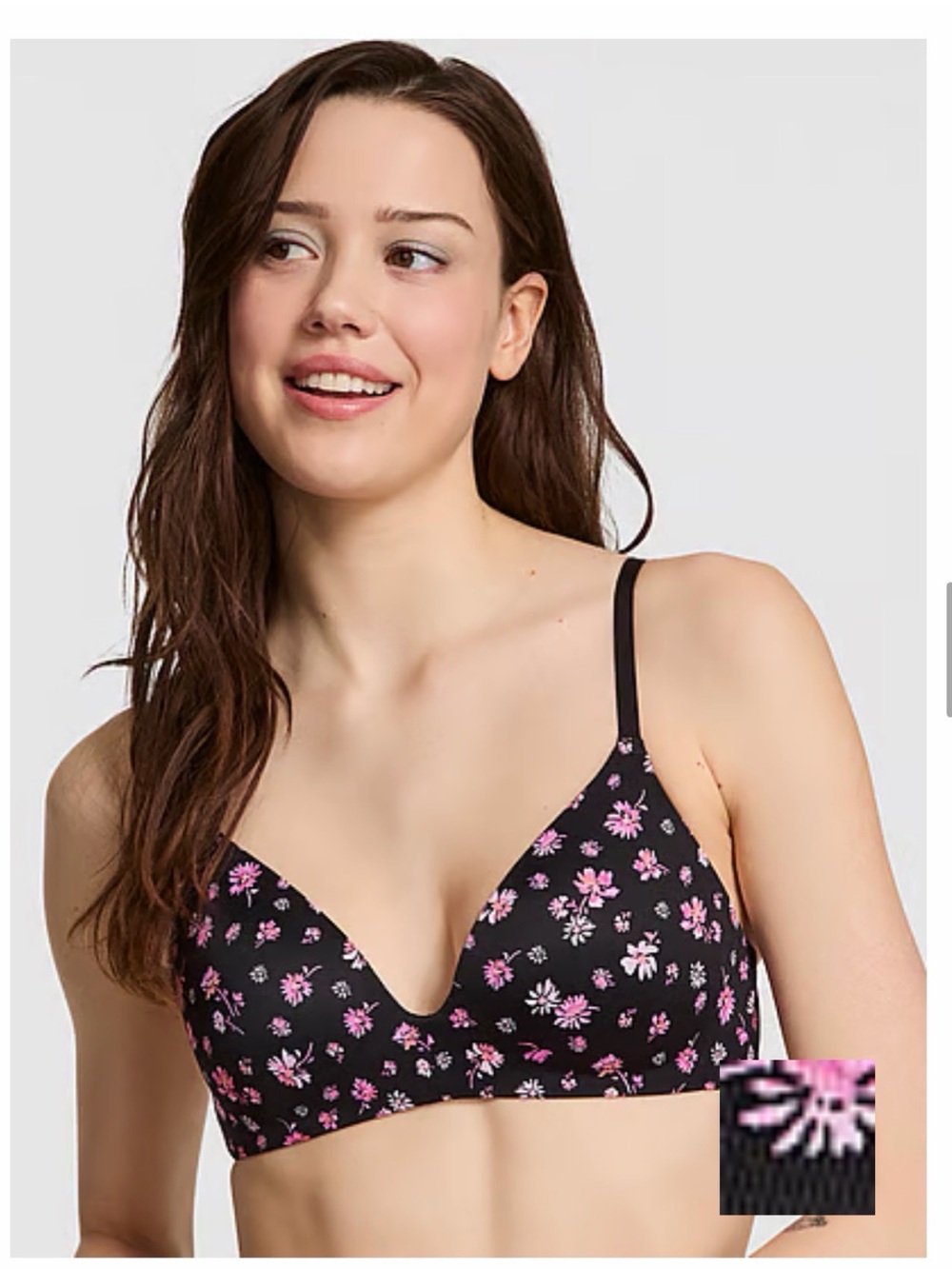 PINK Victoria's Secret Black Bralette with Pink Floral Print